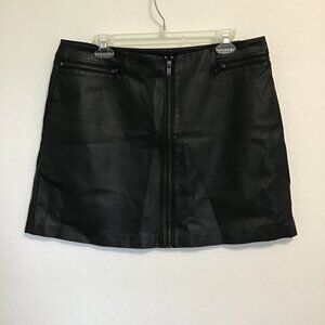 Oasis Black Vegan Leather Zip Through Mini Skirt Size 16